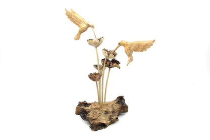 Wooden Humming Bird Deco with Flowers