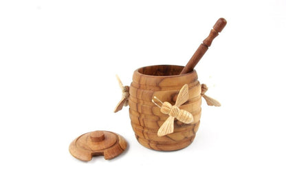 Wooden Honey Pot with Bees