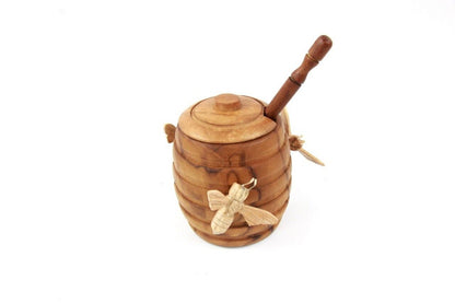 Wooden Honey Pot with Bees