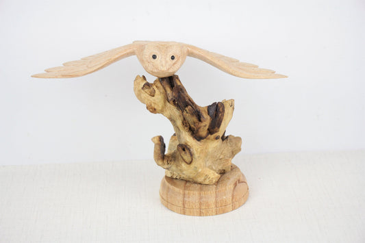 Wooden Owl on Tree, Table Deco, Hand Carved Bird Statue, Office Deco, Unique Ornament, Tropical, Gift for Mom, Birthday, Housewarming Gifts