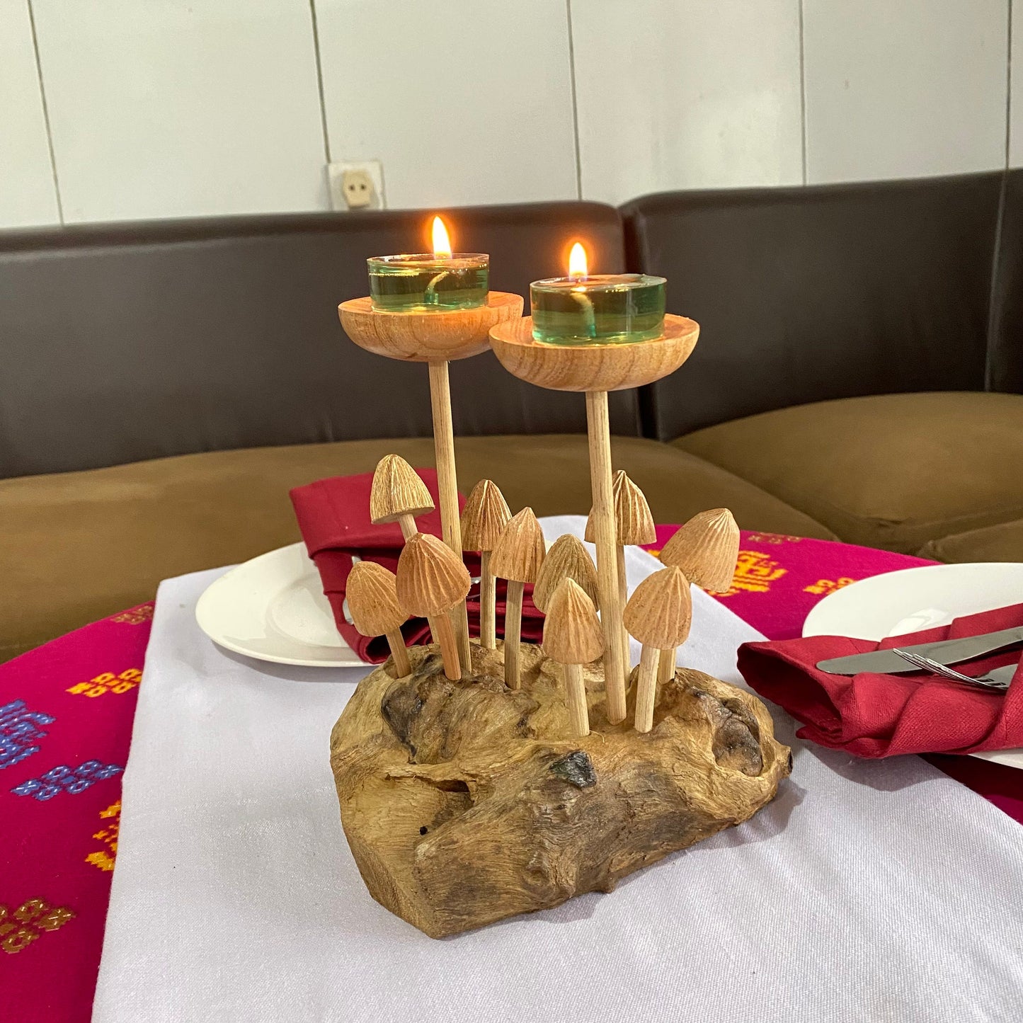 Wooden Candle Holder With Mushroom Deco, Mushroom Candle, Unique Candle, Candle Holders, Art, Handmade, Gift For Mom, Her, Birthday Gifts