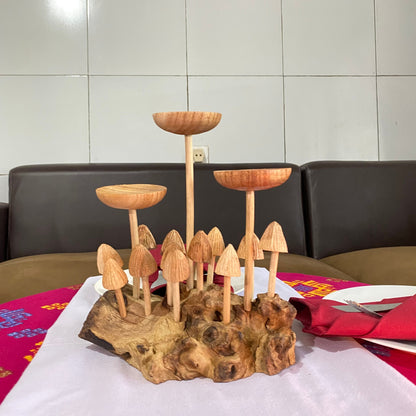 Wooden Candle Holder With Mushroom Deco, Mushroom Candle, Unique Candle, Candle Holders, Art, Handmade, Gift For Mom, Her, Birthday Gifts