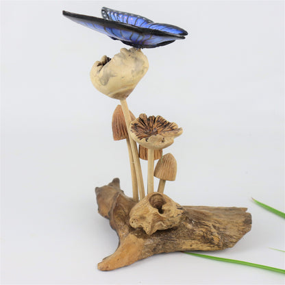 Blue Butterfly Art, Mushroom, Personalized Gift, Wood Carving, Animal, Painted statue, Insect, Home Deco, Handmade Gift, Mother's Day Gift