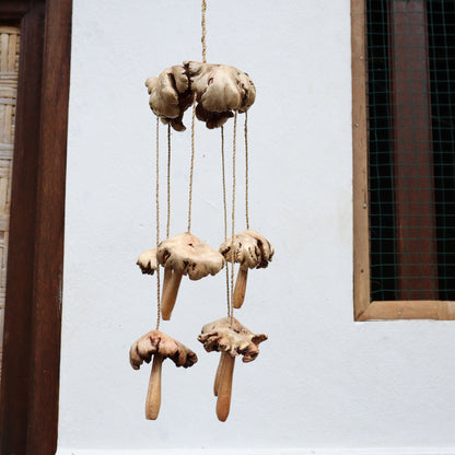 Handmade Wooden Mushroom Wind Chimes Decorations, Wind Chime For Indoor Decorations, Handmade Art Mushroom Wind Chime for Gift