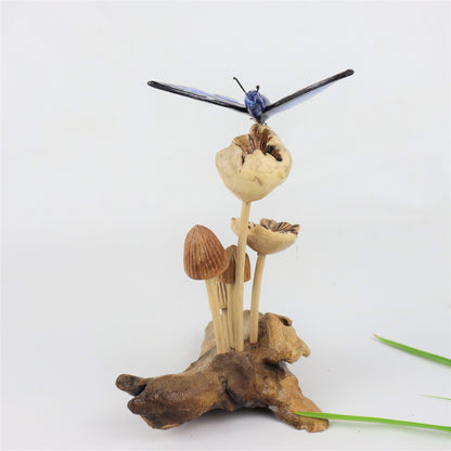 Blue Butterfly Art, Mushroom, Personalized Gift, Wood Carving, Animal, Painted statue, Insect, Home Deco, Handmade Gift, Mother's Day Gift