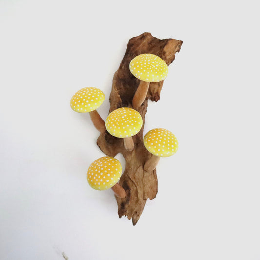 Yellow Mushroom Wall Hanging, Mushroom Wall Art, Wooden Carving, Nature-inspired Gift, Rustic Wood Mushroom, Fairy Mushroom, Handmade Gift