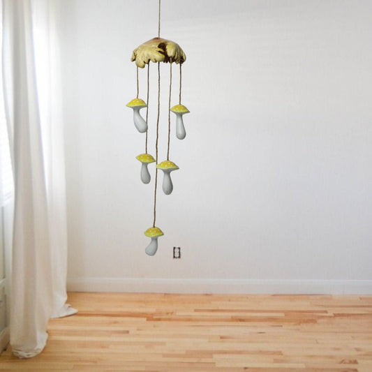 Wooden Yellow Mushroom Wind Chimes Decorations, Wind Chime For Indoor Decoration, Handmade Art Mushroom Wind Chime for Birthday, Handicraft