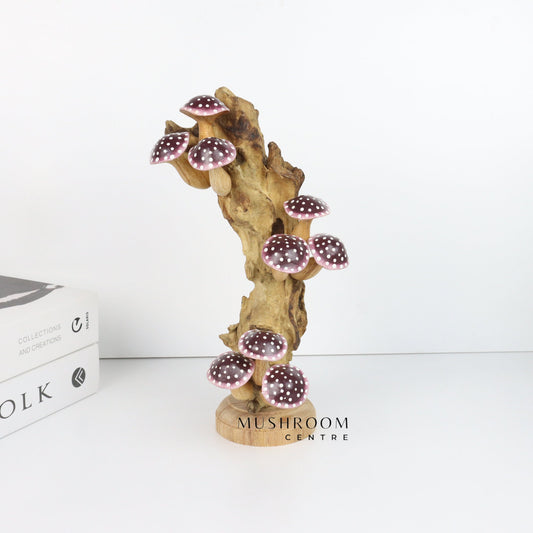 Wooden Purple Mushroom Art For Table Deco, Wood Carving Mushroom, Hand-Painted Mushroom, Unique, Handmade Gift For Birthday, Handmade Decor