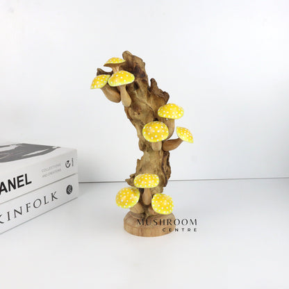 Wooden Yellow Mushroom Art For Table Deco, Wood Carving Mushroom, Hand-Painted Mushroom, Unique, Handmade Mushroom, Handmade Gift and Deco