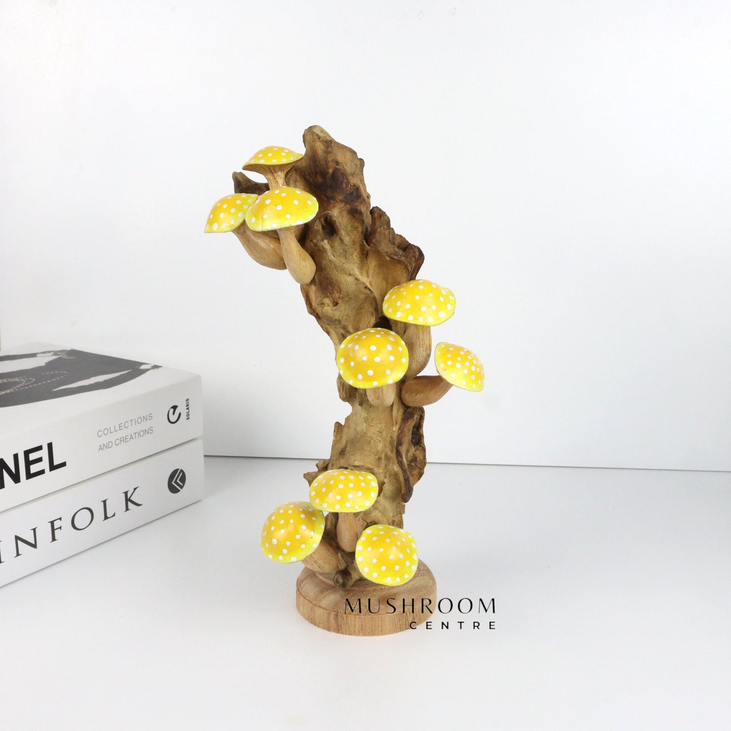 Wooden Yellow Mushroom Art For Table Deco, Wood Carving Mushroom, Hand-Painted Mushroom, Unique, Handmade Mushroom, Handmade Gift and Deco