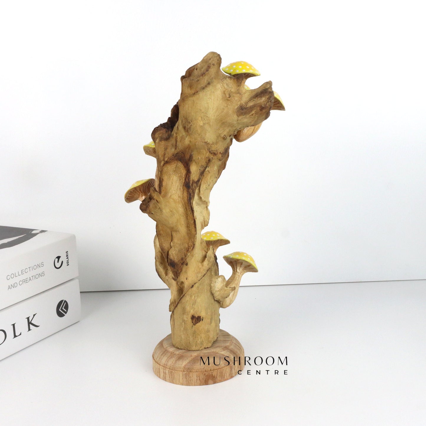 Wooden Yellow Mushroom Art For Table Deco, Wood Carving Mushroom, Hand-Painted Mushroom, Unique, Handmade Mushroom, Handmade Gift and Deco