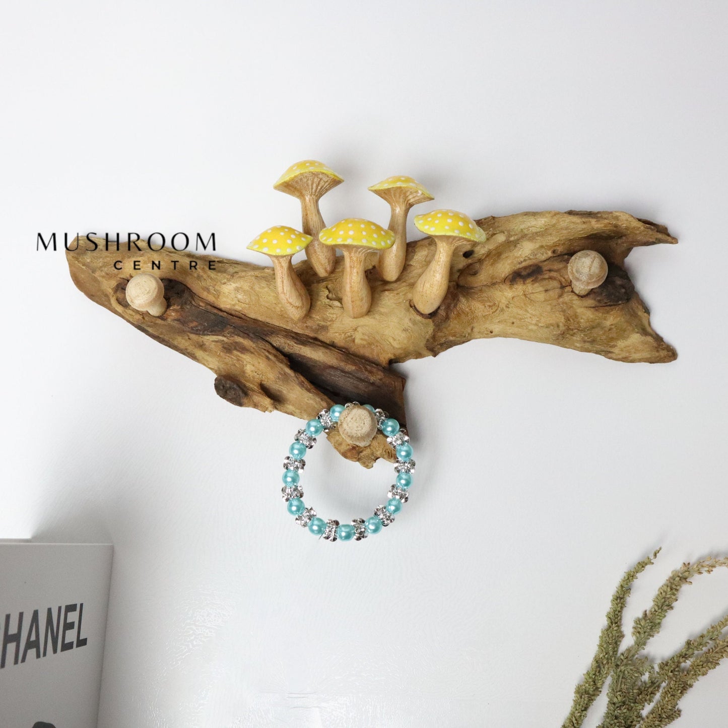 Wooden Yellow Mushroom Wall Hooks, Mushroom Art, Wall Key Holder, Accessories Hooks, Handmade Gift For Her, Birthday Gift, Wall Art