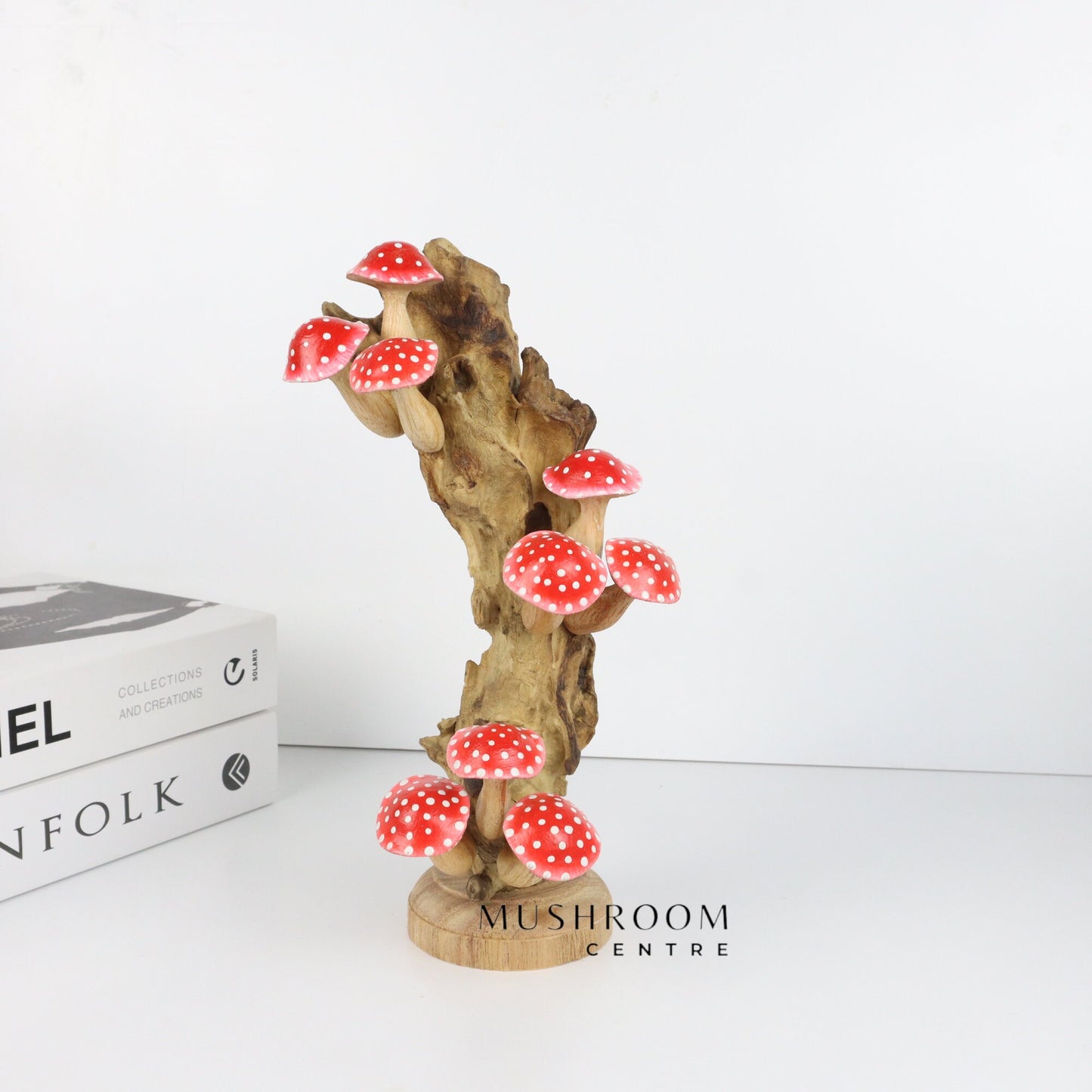 Wooden Red Mushroom Art For Table Deco, Wood Carving Mushroom, Hand-Painted Mushroom, Unique, Handmade Mushroom For Gift, Birthday Gift