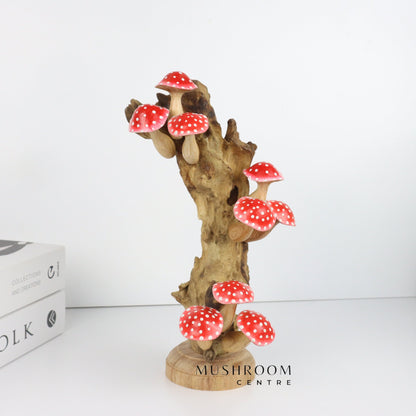 Wooden Red Mushroom Art For Table Deco, Wood Carving Mushroom, Hand-Painted Mushroom, Unique, Handmade Mushroom For Gift, Birthday Gift