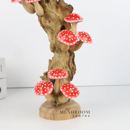 Wooden Red Mushroom Art For Table Deco, Wood Carving Mushroom, Hand-Painted Mushroom, Unique, Handmade Mushroom For Gift, Birthday Gift