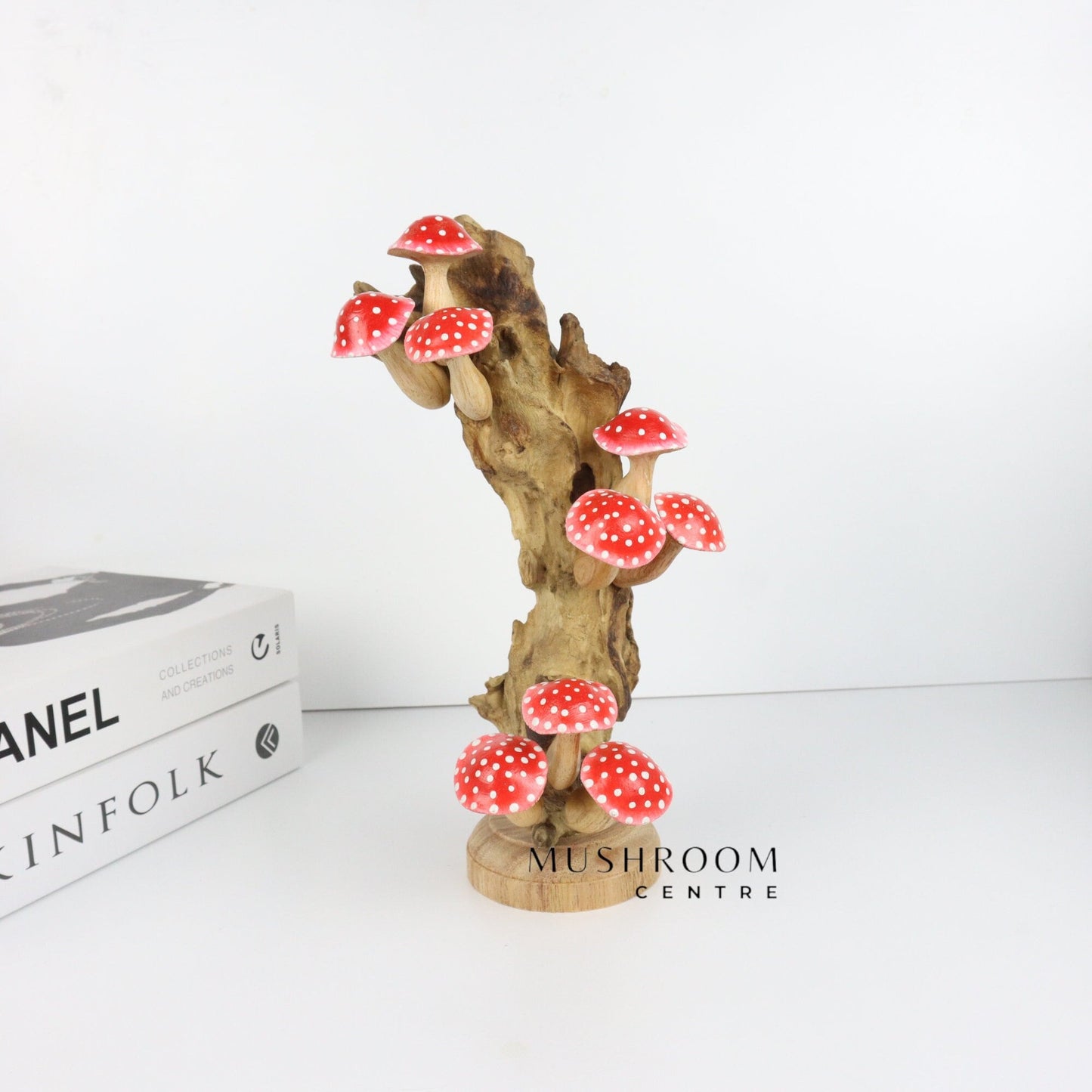 Wooden Red Mushroom Art For Table Deco, Wood Carving Mushroom, Hand-Painted Mushroom, Unique, Handmade Mushroom For Gift, Birthday Gift