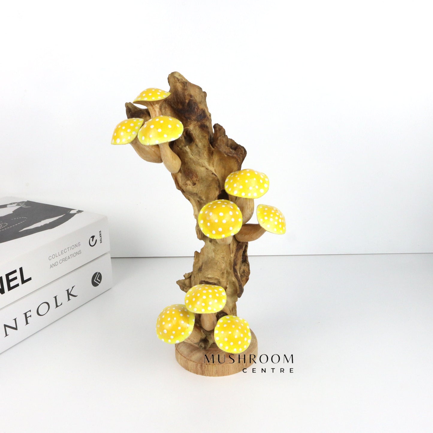 Wooden Yellow Mushroom Art For Table Deco, Wood Carving Mushroom, Hand-Painted Mushroom, Unique, Handmade Mushroom, Handmade Gift and Deco