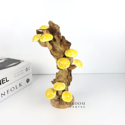 Wooden Yellow Mushroom Art For Table Deco, Wood Carving Mushroom, Hand-Painted Mushroom, Unique, Handmade Mushroom, Handmade Gift and Deco