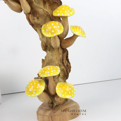 Wooden Yellow Mushroom Art For Table Deco, Wood Carving Mushroom, Hand-Painted Mushroom, Unique, Handmade Mushroom, Handmade Gift and Deco