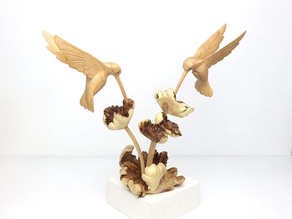 Wooden Hummingbird Couple Sculpture