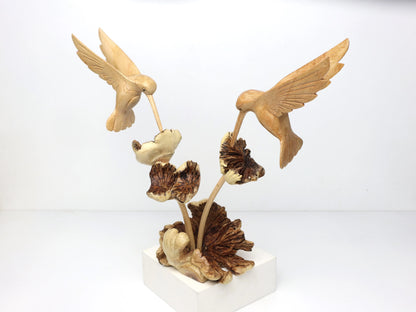 Wooden Hummingbird Couple Sculpture