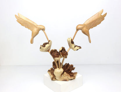 Wooden Hummingbird Couple Sculpture