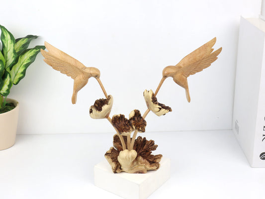 Wooden Hummingbird Couple Sculpture