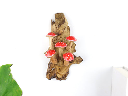 Wooden Red Mushroom Wall Art, Botanical Nature Decor, 3d Wall Hanging, Handmade Decor and Gift, Farmhouse Style Art, Rustic Wall Hanging