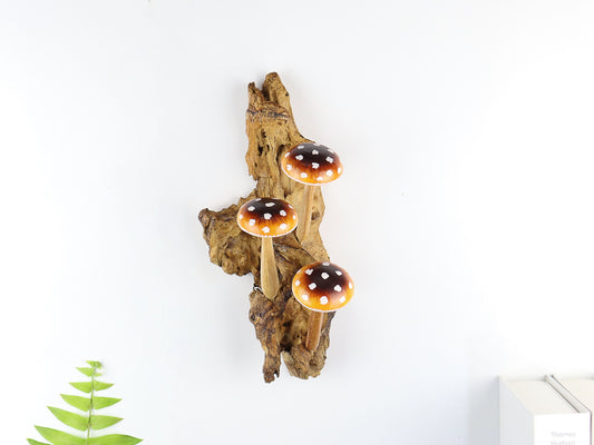 Yellow Mushroom Wall Art, Wood Carving, Unique Figurine, Fairy, Forest Deco, Patio Deco, Handmade Gift, Birthday Gift, Wedding Gift.