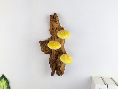 Yellow Mushroom Wall Hanging, Wooden Mushroom Deco, Hand-Painted Wall Art, Nature-inspired Home Deco, Gifts for Her, Wedding, Handmade Gifts