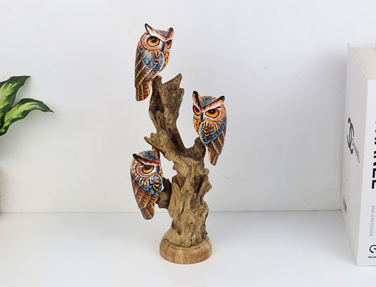 Beautiful Handcrafted Wooden Owl on Natural Root | Hand-Painted Art Piece for Home Decor and Gifts | Eco-Friendly Sculpture | Handmade Gift