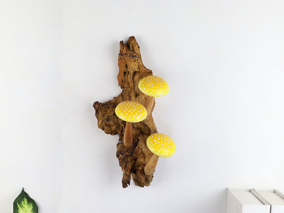 Yellow Mushroom Wall Hanging, Wooden Mushroom Deco, Hand-Painted Wall Art, Nature-inspired Home Deco, Gifts for Her, Wedding, Handmade Gifts