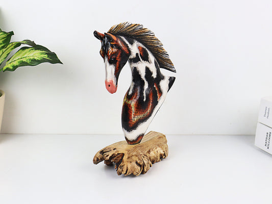 Handcrafted Wooden Horse Head Sculpture | Unique Painted Equine Art | Horse Lover Home Decor | Elegant Handmade Gift | Birthday Gifts