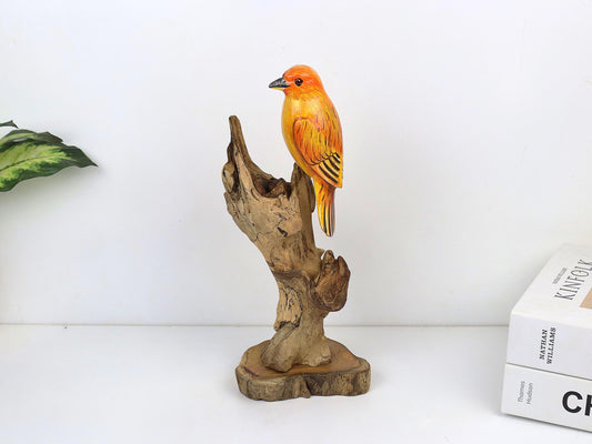 Hand-Painted Canary Bird Driftwood Sculpture | Unique Wood Carving Décor | Natural Driftwood Art for Bird Lovers and Home Decor Enthusiasts