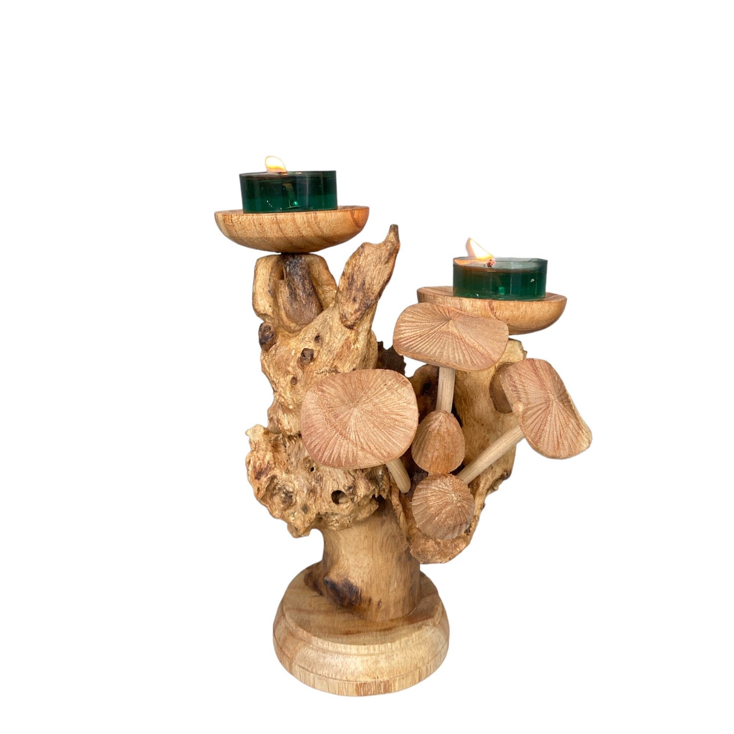 Handcrafted Wooden Candle Holder with Mushroom